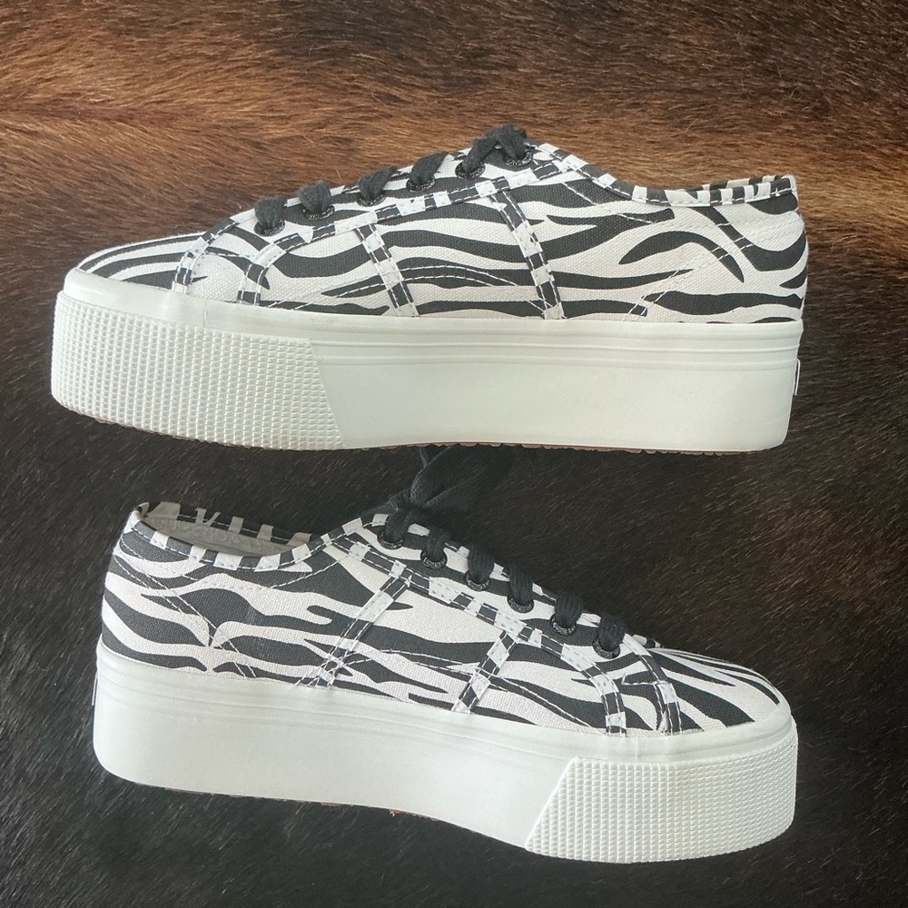 Superga Black and White Zebra Platform Sneakers 39